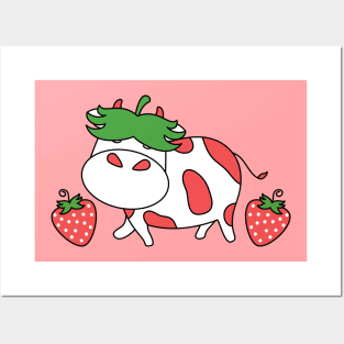 Cute Strawberry Cow Posters and Art